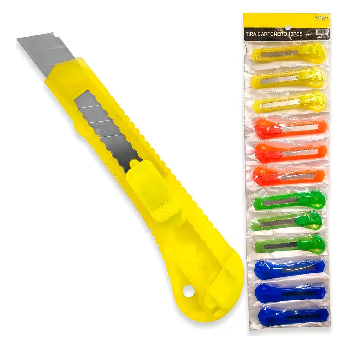 GENERICO - Pack 12 Cutters Cartoneros Tip Top YTS Corta Cartón Hoja 18mm Seguridad