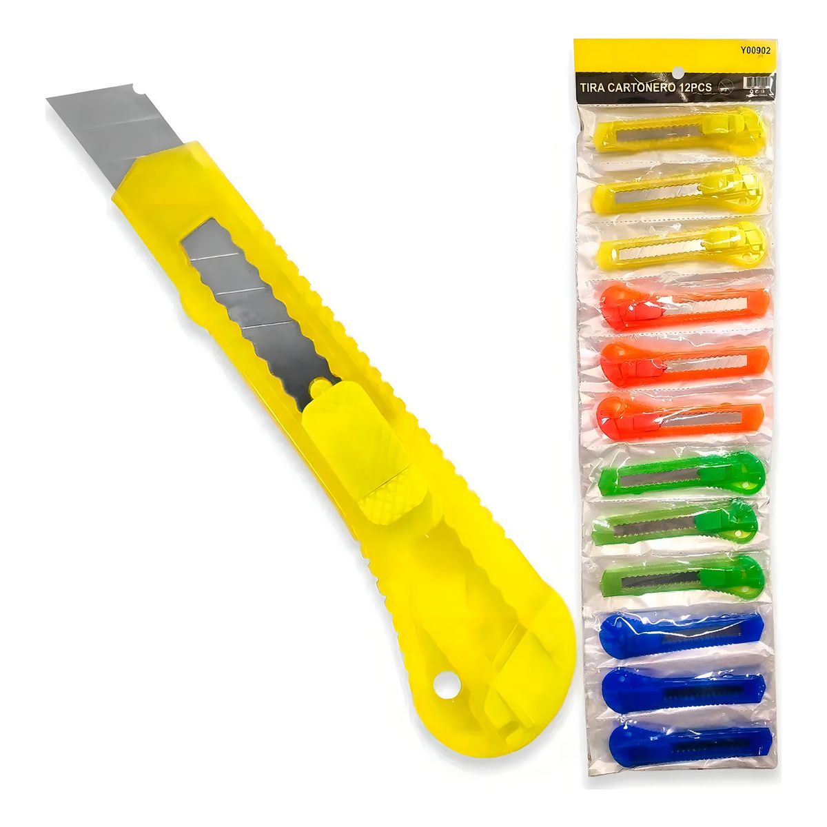 GENERICO - Pack 12 Cutters Cartoneros Tip Top YTS Corta Cartón Hoja 18mm Seguridad