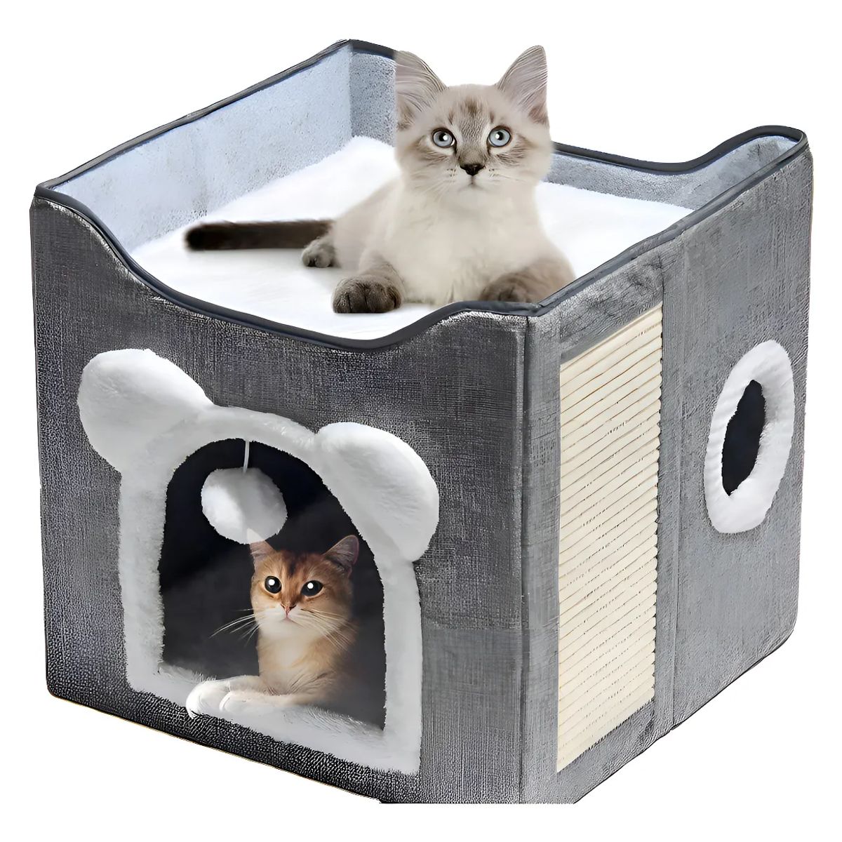 MASTER PROX - Cama Casa Para Gato Mascota Plegable Con Rascador Juguete Color Gris