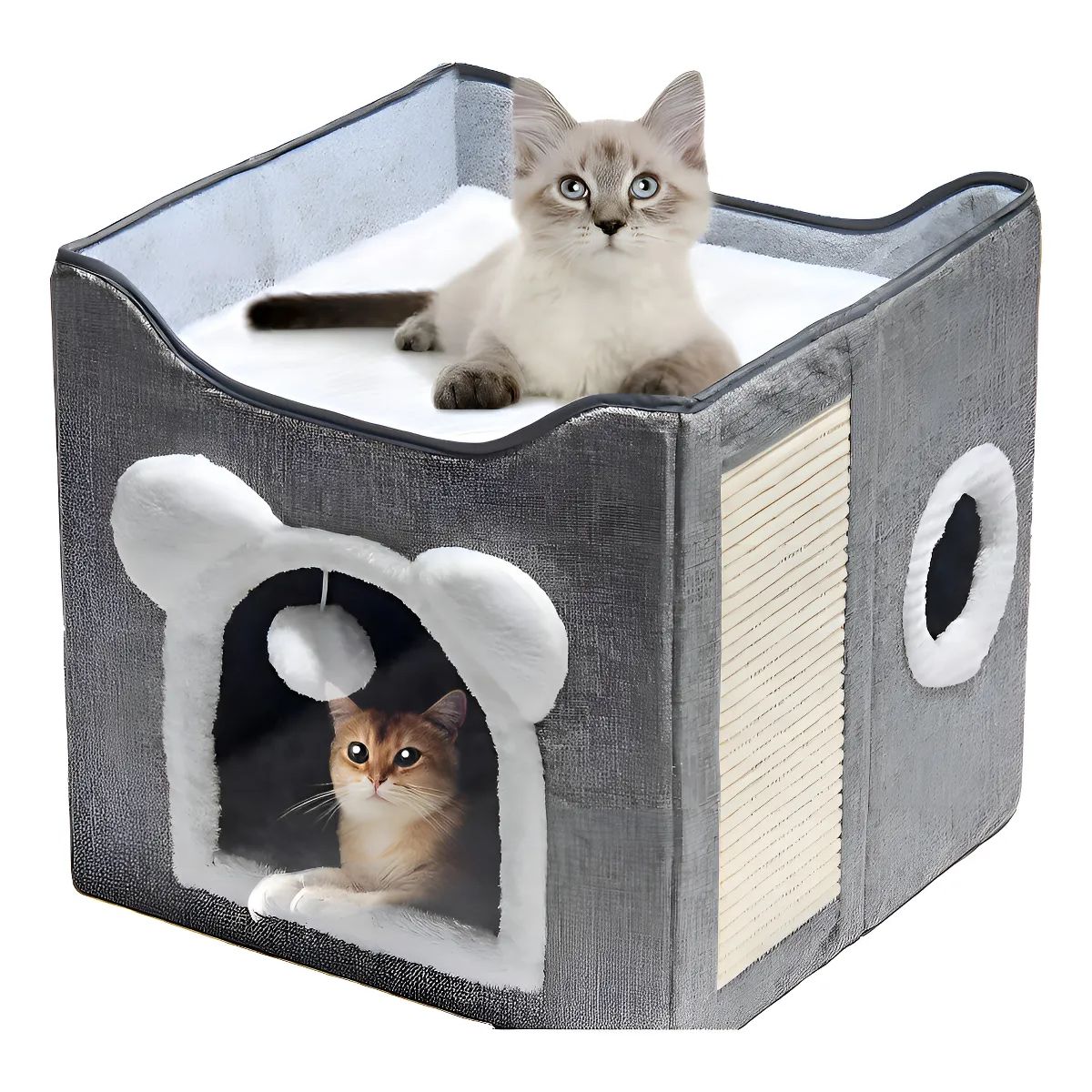 MASTER PROX - Cama Casa Para Gato Mascota Plegable Con Rascador Juguete Color Gris