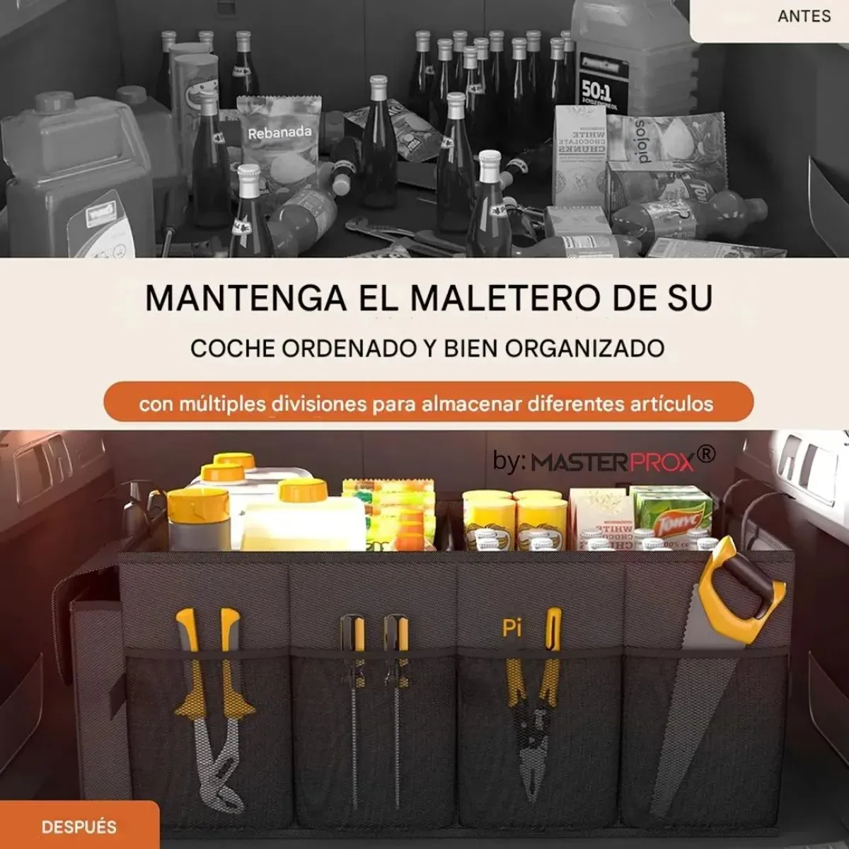 MASTER PROX - Organizador De Maletero Plegable Premium 3 Compartimientos Para Auto Suv Y Camioneta
