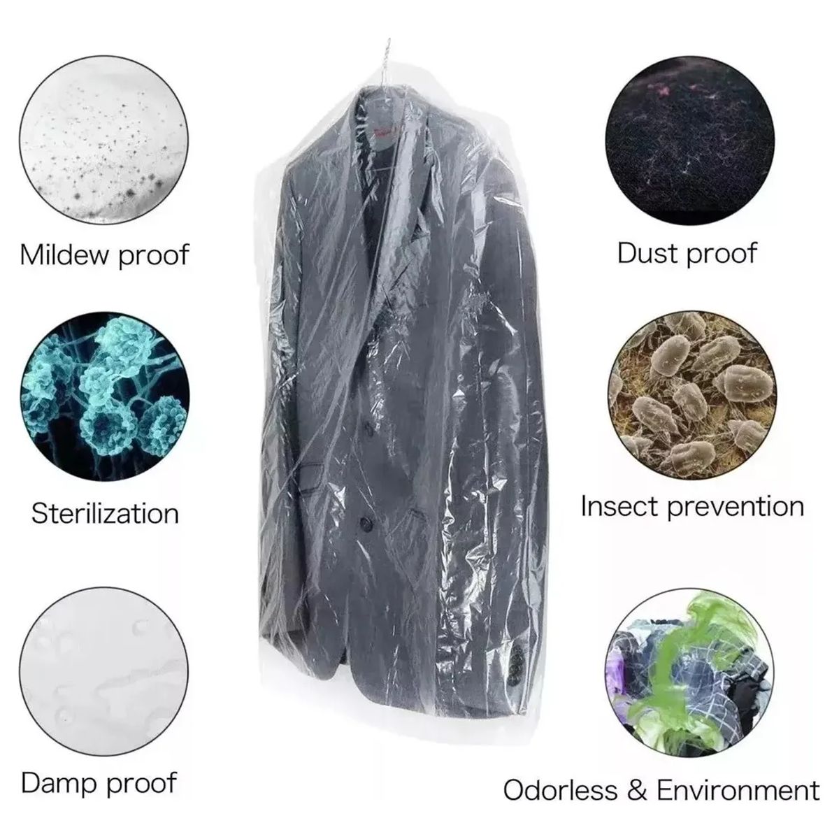 GENERICO - 100 Bolsas Transparentes Fundas Para Ropa Trajes 60x90cm Transparente