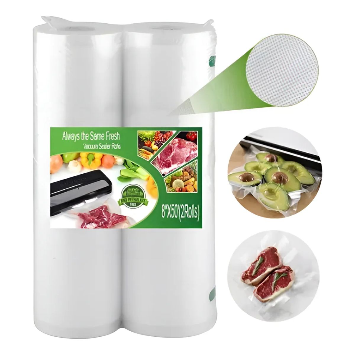 GENERICO - 2 Rollo Bolsa Selladora Sellar Vacío Extra Fuerte 20cmx15mts Transparente