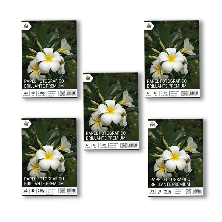 5 Unidades Papel Foto A3 - 250 Hojas Alta Densidad 210g
