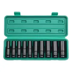GENERICO - Set 10 Dados Impacto 1/2" Acero Al Carbón 8-24mm Con Estuche BELUG