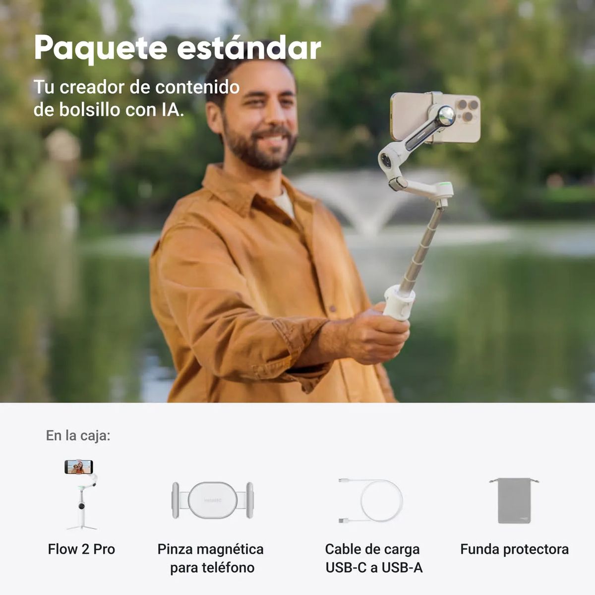 INSTA360 - Insta360 Flow 2 Pro Paquete estándar Teléfono Gimbal...