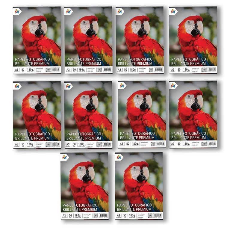 10 Unidades Papel Fotografico A3 - 500 Hojas 180g Glossy Pro