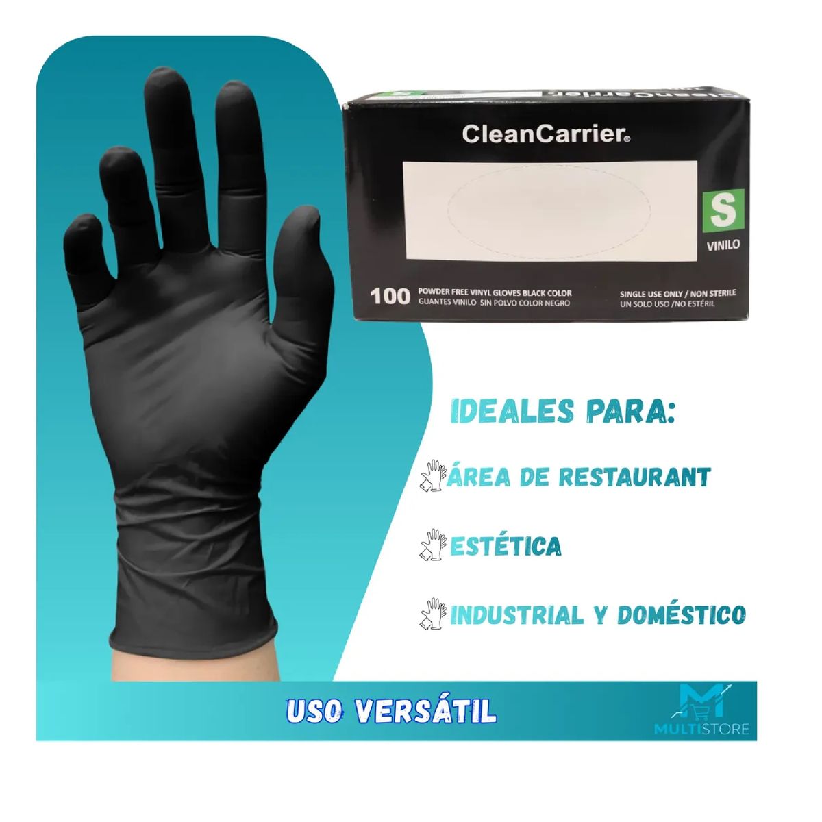 CLEANCARRIER - Guantes Vinilo Negro Sin Polvo 100uds Estilo Y Bioseguridad Talla S