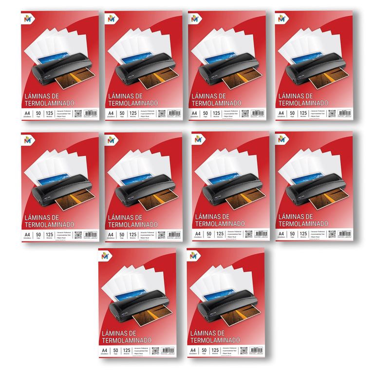 10 Unidades Laminas Plastificar A4 - 500 Hojas Calidad Oficina
