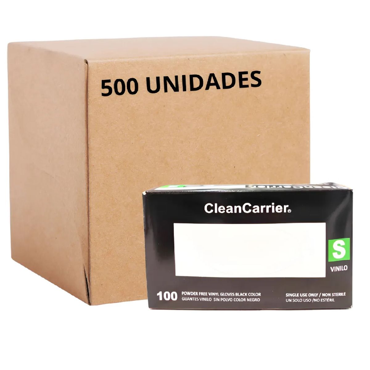 CLEANCARRIER - Pack X 500 Guantes De Vinilo Negro Cleancarrier Bioseguridad Talla S