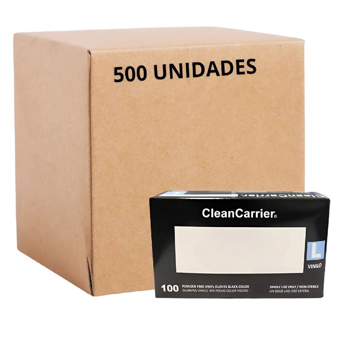CLEANCARRIER - Pack X 500 Guantes De Vinilo Negro Cleancarrier Bioseguridad Talla L