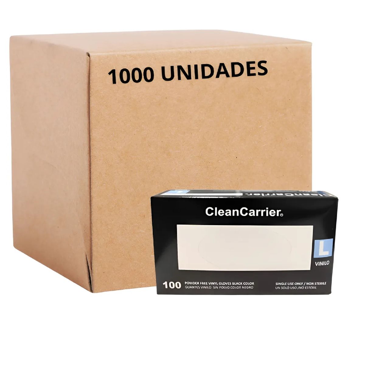 CLEANCARRIER - Pack 1000 Guantes De Vinilo Negro Cleancarrier Bioseguridad Talla L