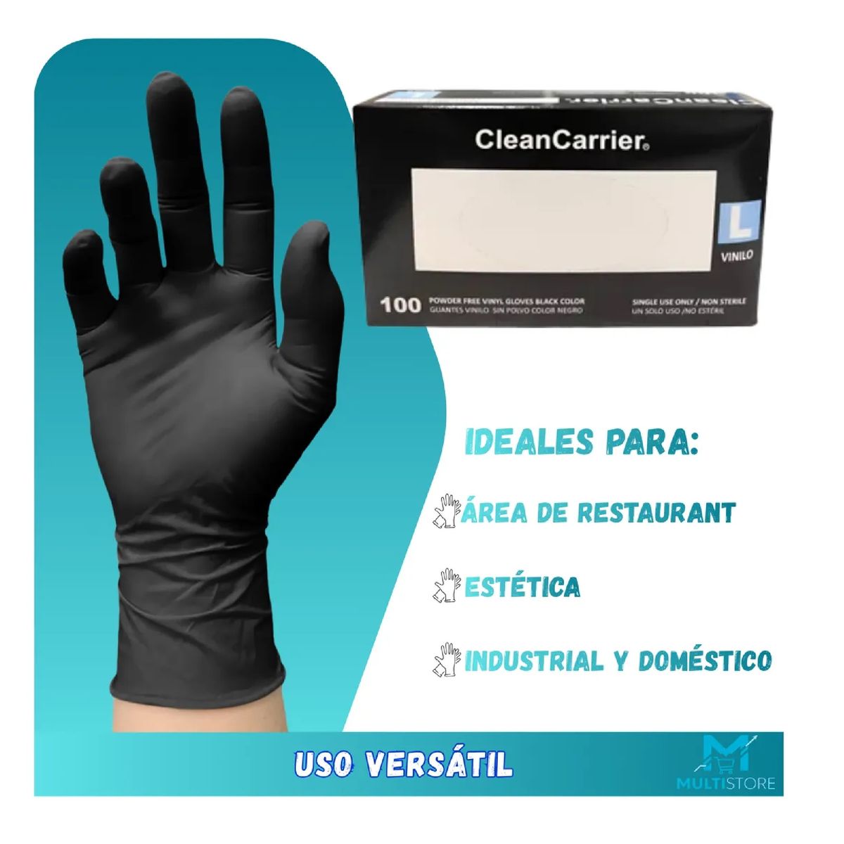 CLEANCARRIER - Pack 1000 Guantes De Vinilo Negro Cleancarrier Bioseguridad Talla L