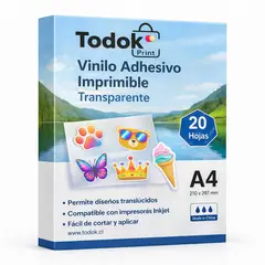 TODOK - Vinilo Adhesivo Imprimible Transparente A4 20h