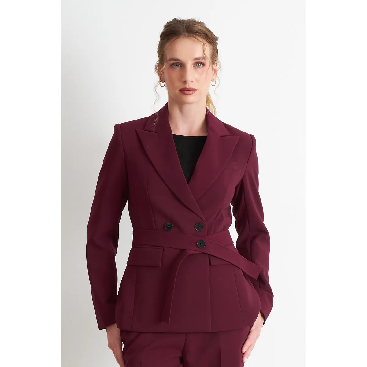 NICOPOLY - Blazer Cinturón Burdeo Nicopoly