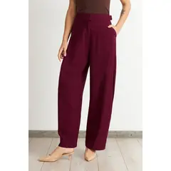 NICOPOLY - Pantalón Estilo Japonés Pierna Ancha Burdeo