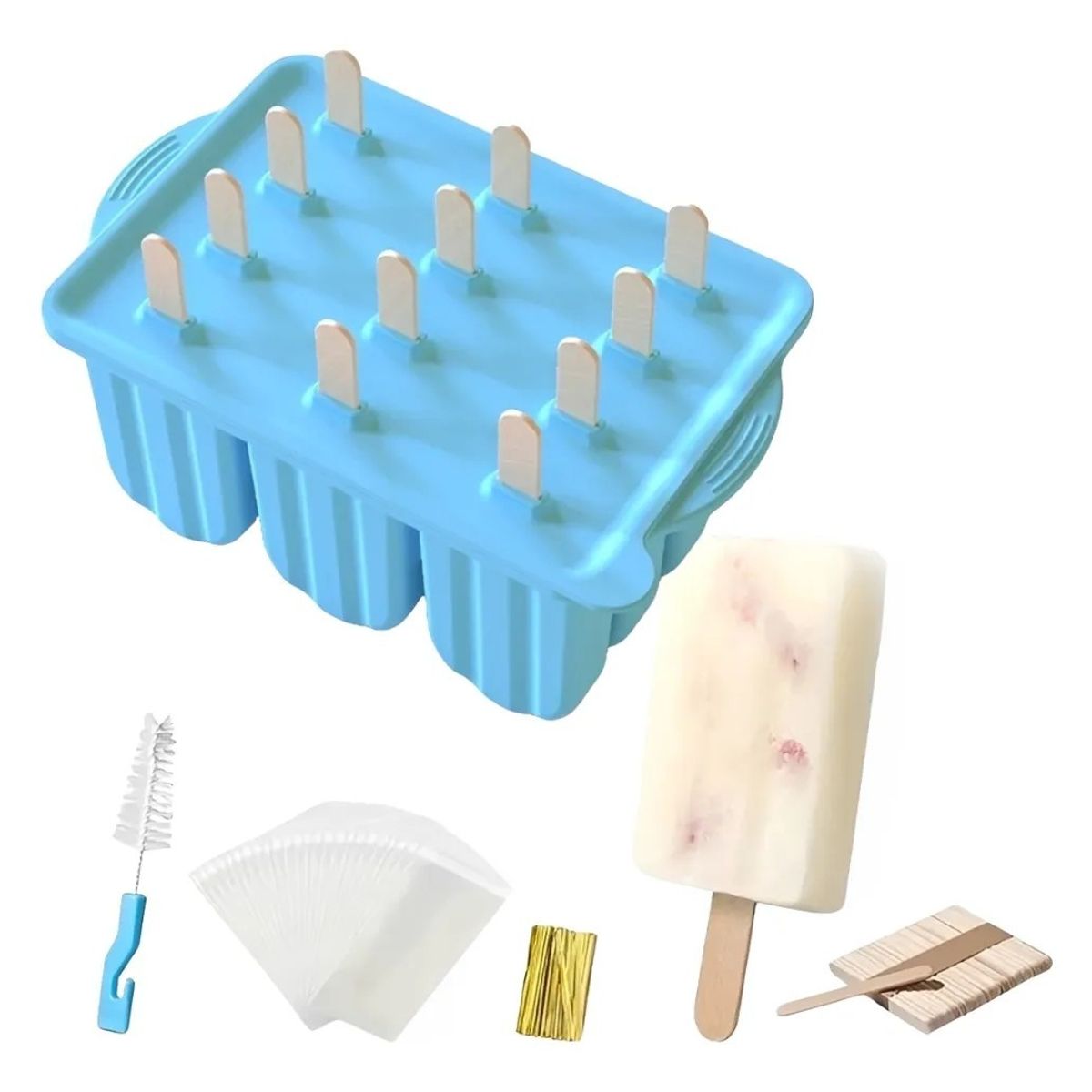 MUNDO MAGIA - Molde Silicona De Helados Paleta + Accesorios De Preparación Celeste