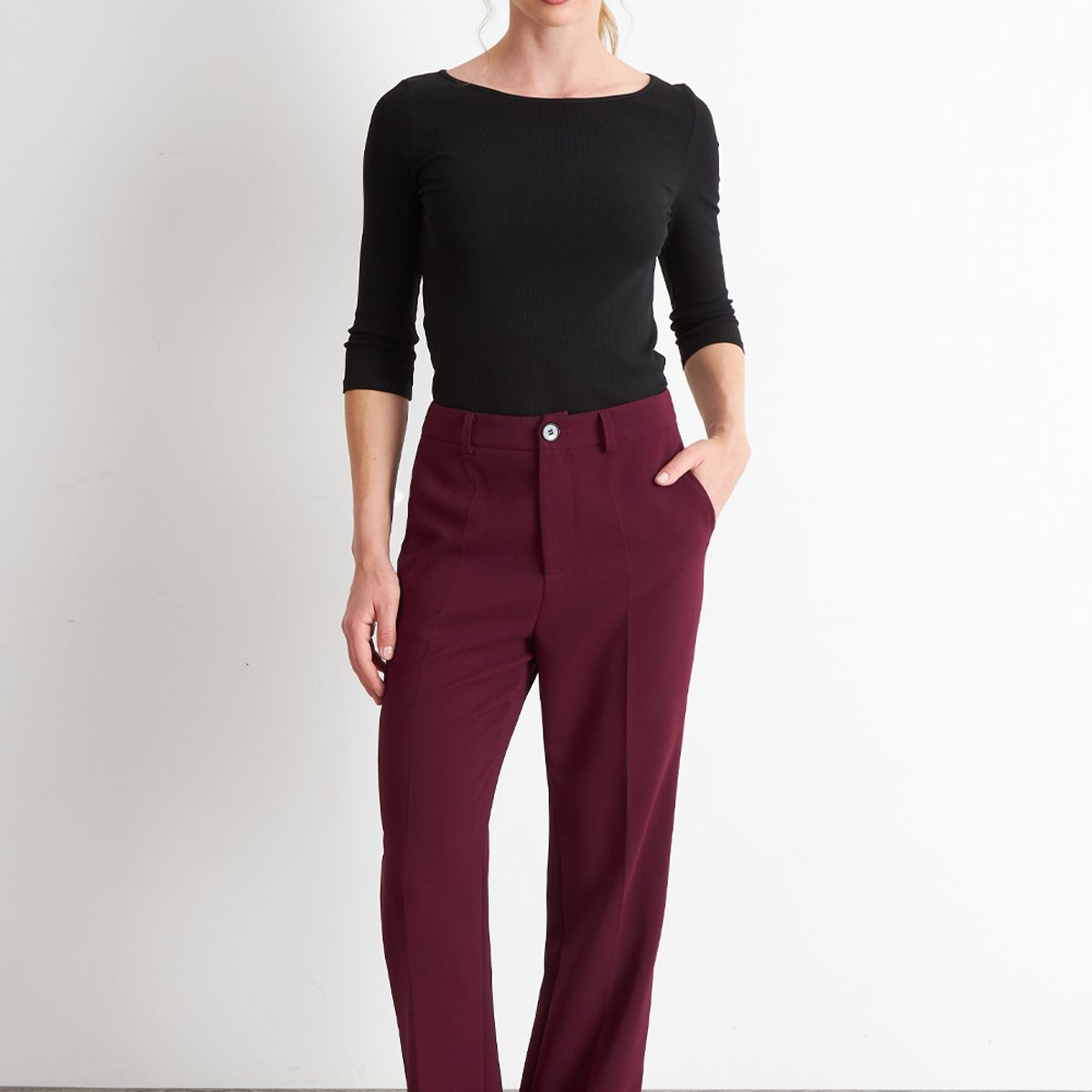 NICOPOLY - Pantalón  Recto Burdeo Nicopoly