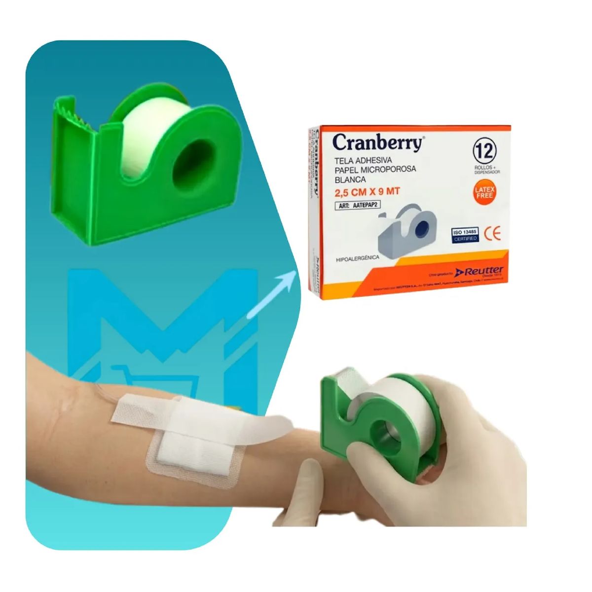 CRANBERRY - Tela Adhesiva Microporosa 2,5cm Con Dispensador Pack X12