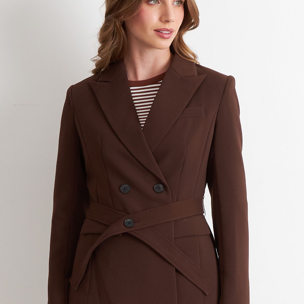 NICOPOLY - Blazer Cinturón Café Nicopoly
