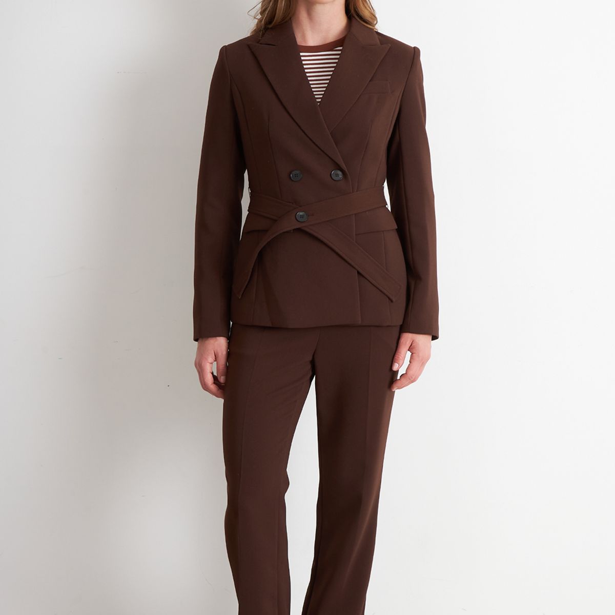 NICOPOLY - Blazer Cinturón Café Nicopoly