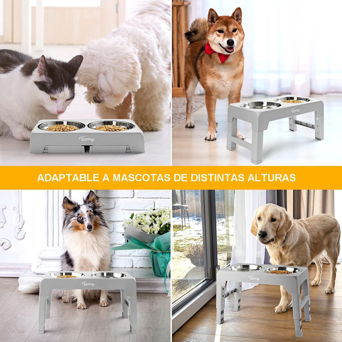 GENERICO - Comedero mascota elevado  4 alturas 1.2lts GRIS