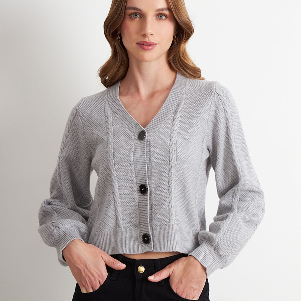 NICOPOLY - Cárdigan Diseño Trenzado Gris Nicopoly