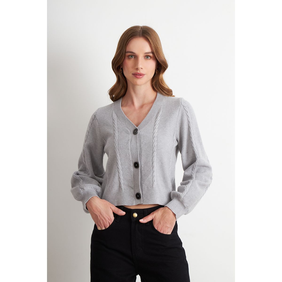 NICOPOLY - Cárdigan Diseño Trenzado Gris Nicopoly