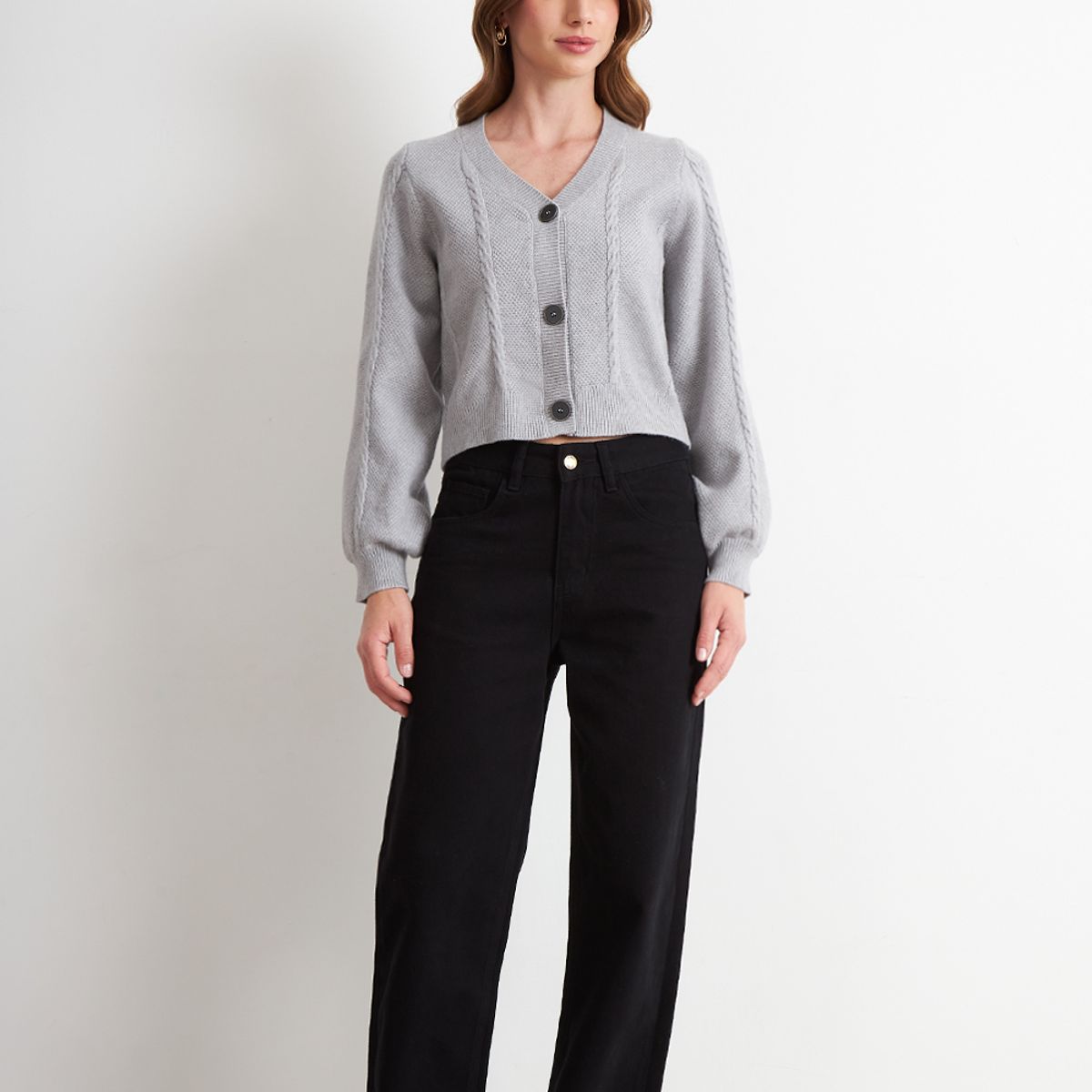 NICOPOLY - Cárdigan Diseño Trenzado Gris Nicopoly