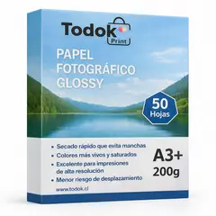 TODOK - Papel Fotográfico Premiun Glossy A3+50 Hojas 200g