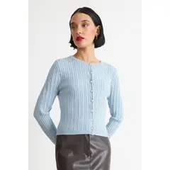 NICOPOLY - Cárdigan Trenzado Cuello Redondo Celeste