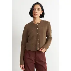 NICOPOLY - Cárdigan Calado Cuello Redondo Café Mujer