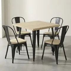 VENHOOUSE - Juego De Comedor Tolix 4 Sillas Cuadrado 80cm Madera Natural