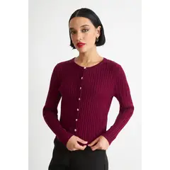 NICOPOLY - Cárdigan Trenzado Cuello Redondo Burdeo