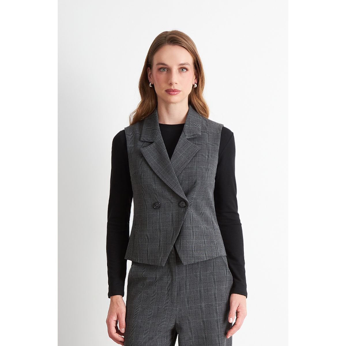 NICOPOLY - Blazer Cruzado sin Mangas Gris Nicopoly