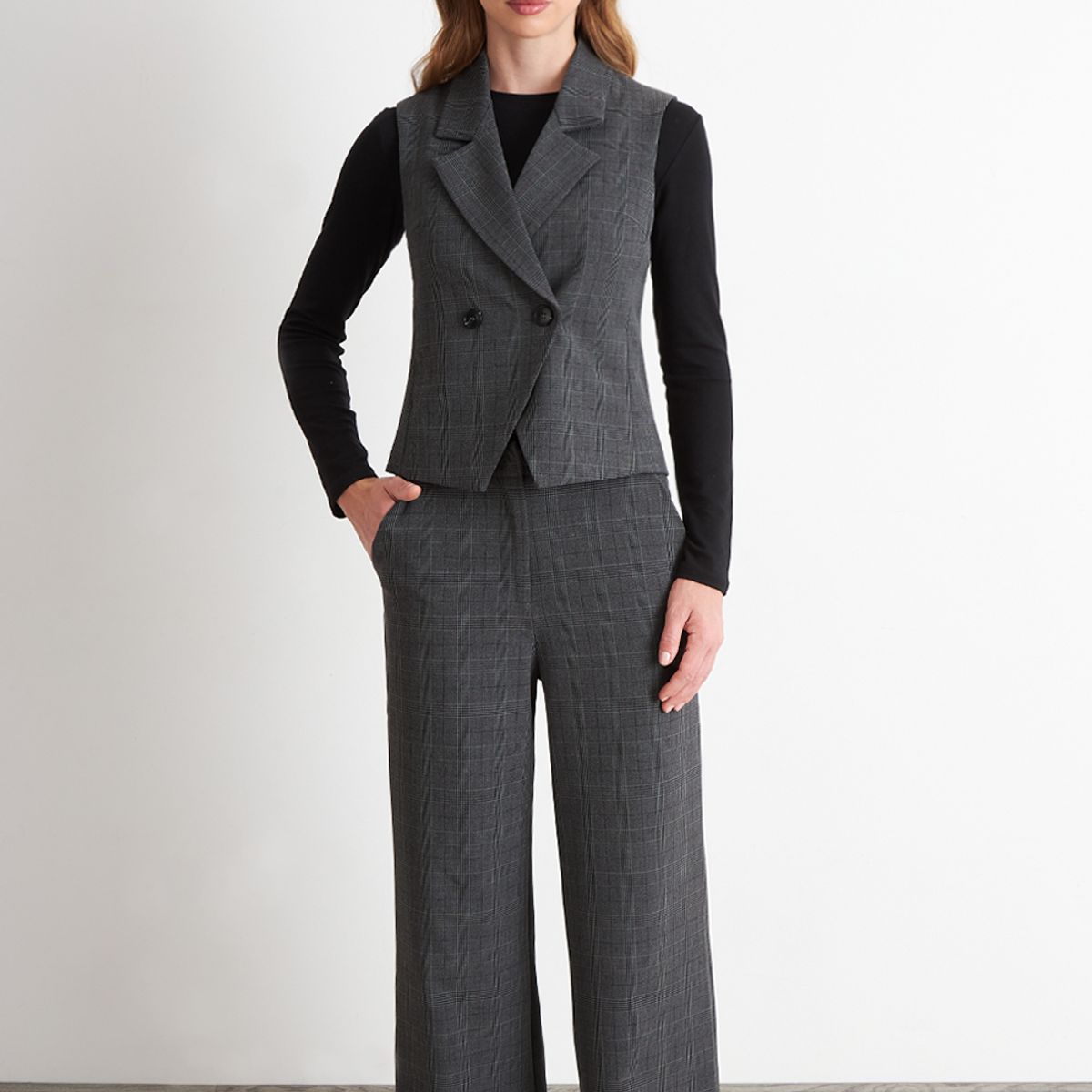 NICOPOLY - Blazer Cruzado sin Mangas Gris Nicopoly