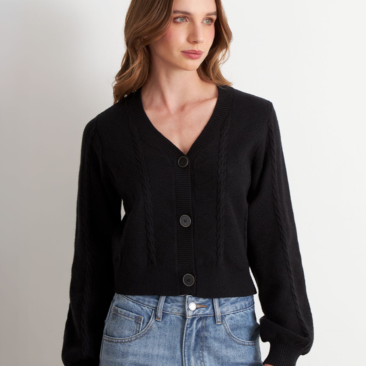 NICOPOLY - Cárdigan Diseño Trenzado Negro Nicopoly