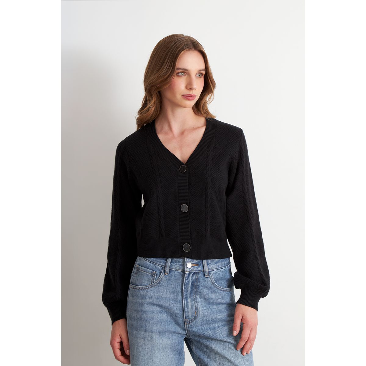 NICOPOLY - Cárdigan Diseño Trenzado Negro Nicopoly