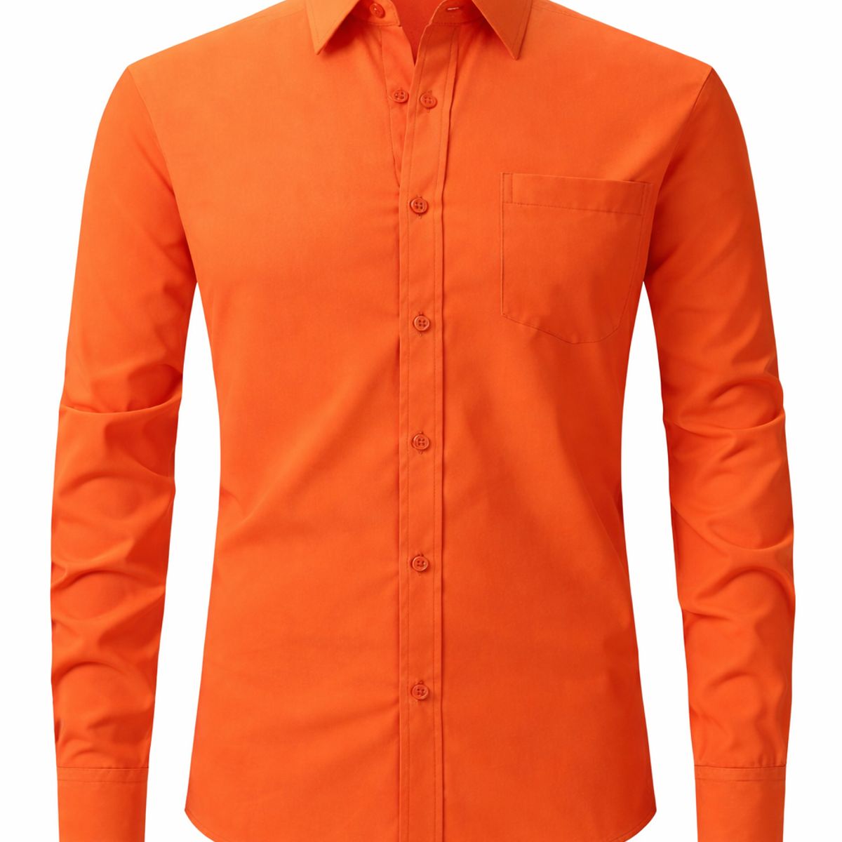 XPRESS RECHARGE - Camisa Hombre Lisa Manga Larga Naranja Elegante Casual Formal