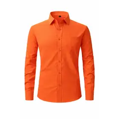 XPRESS RECHARGE - Camisa Hombre Lisa Manga Larga Naranja Elegante Casual Formal