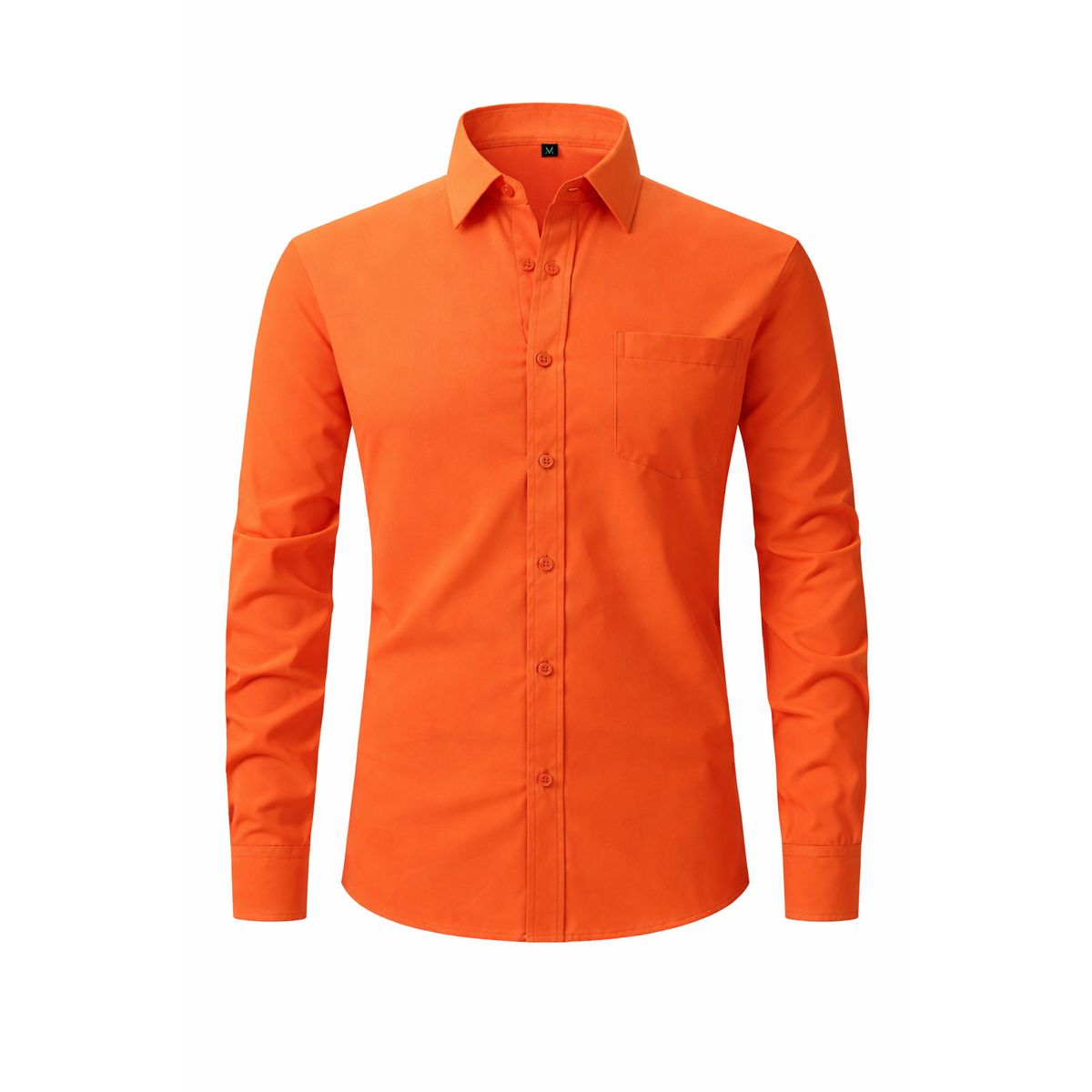 XPRESS RECHARGE - Camisa Hombre Lisa Manga Larga Naranja Elegante Casual Formal