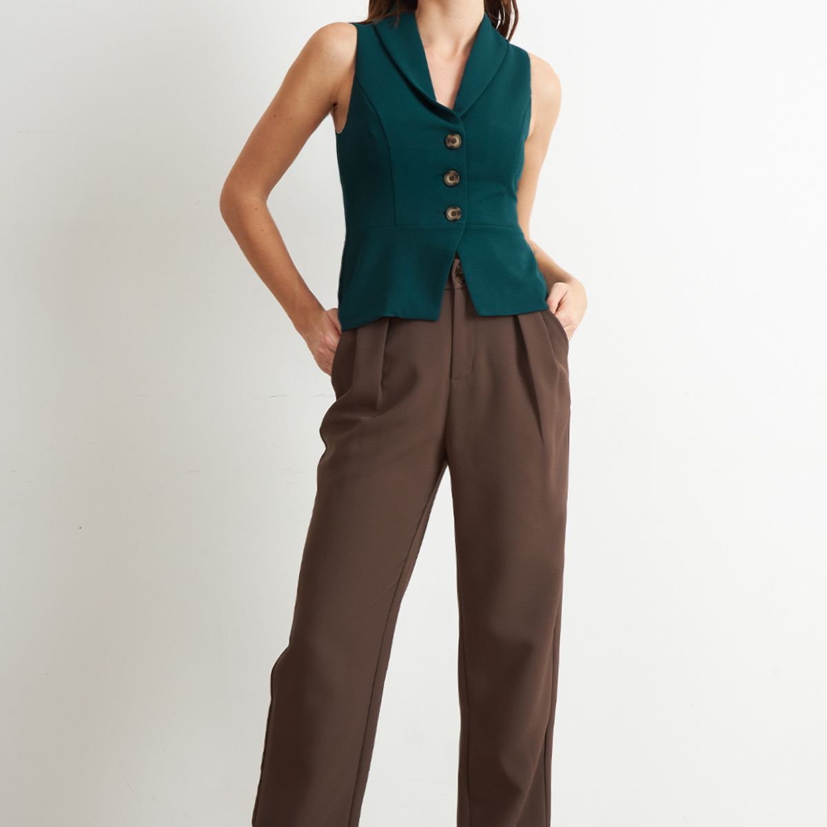 NICOPOLY - Gilet Sastre Entallado Verde Oscuro Nicopoly