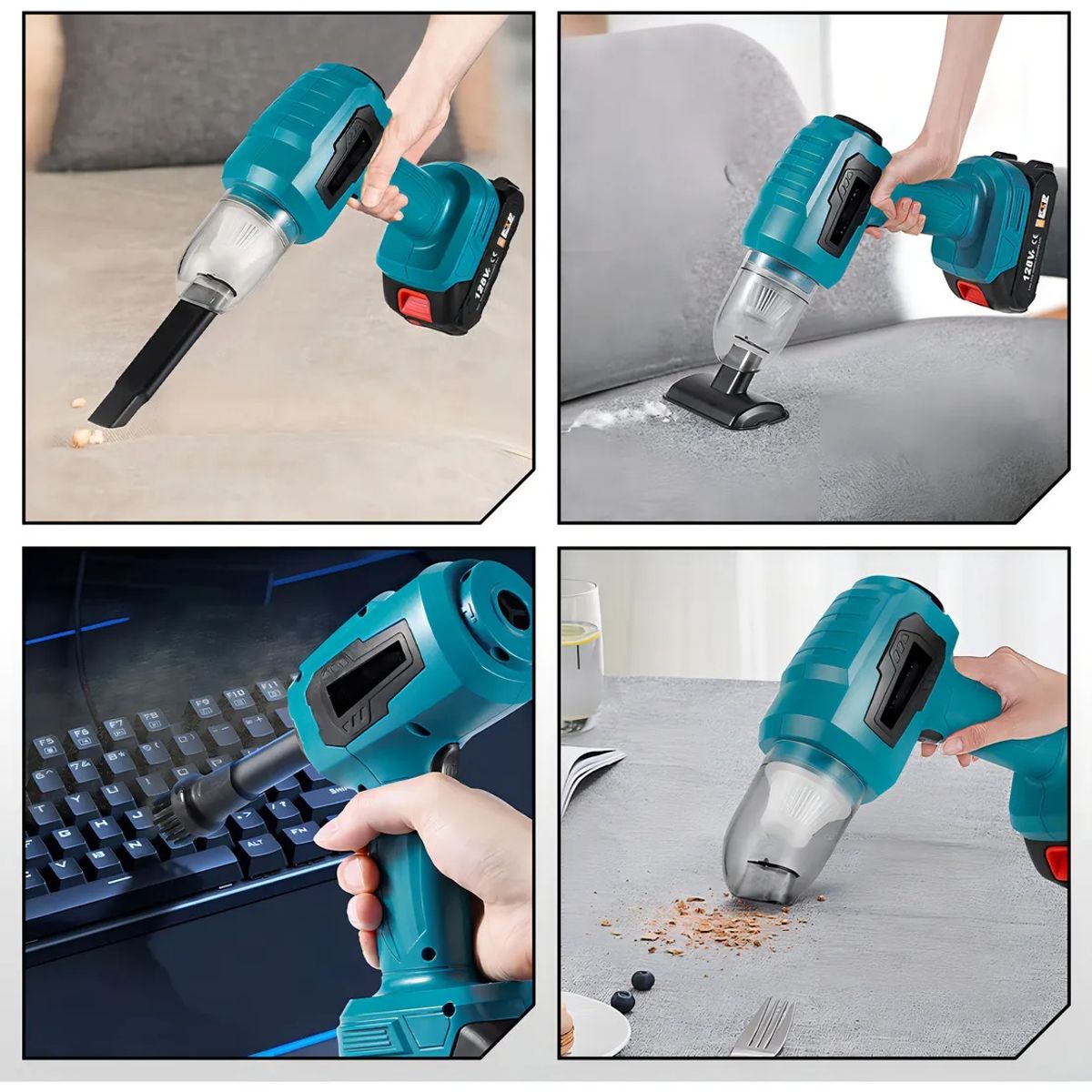 IRM - Aspiradora Y Sopladora Azul Recargable Usb 2 En 1 Con Boquillas Intercambiables FIGOIMPORT