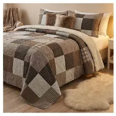 GENERICO - Cubrecama Sherpa 1.5 Plazas - Café Cuadrille M969
