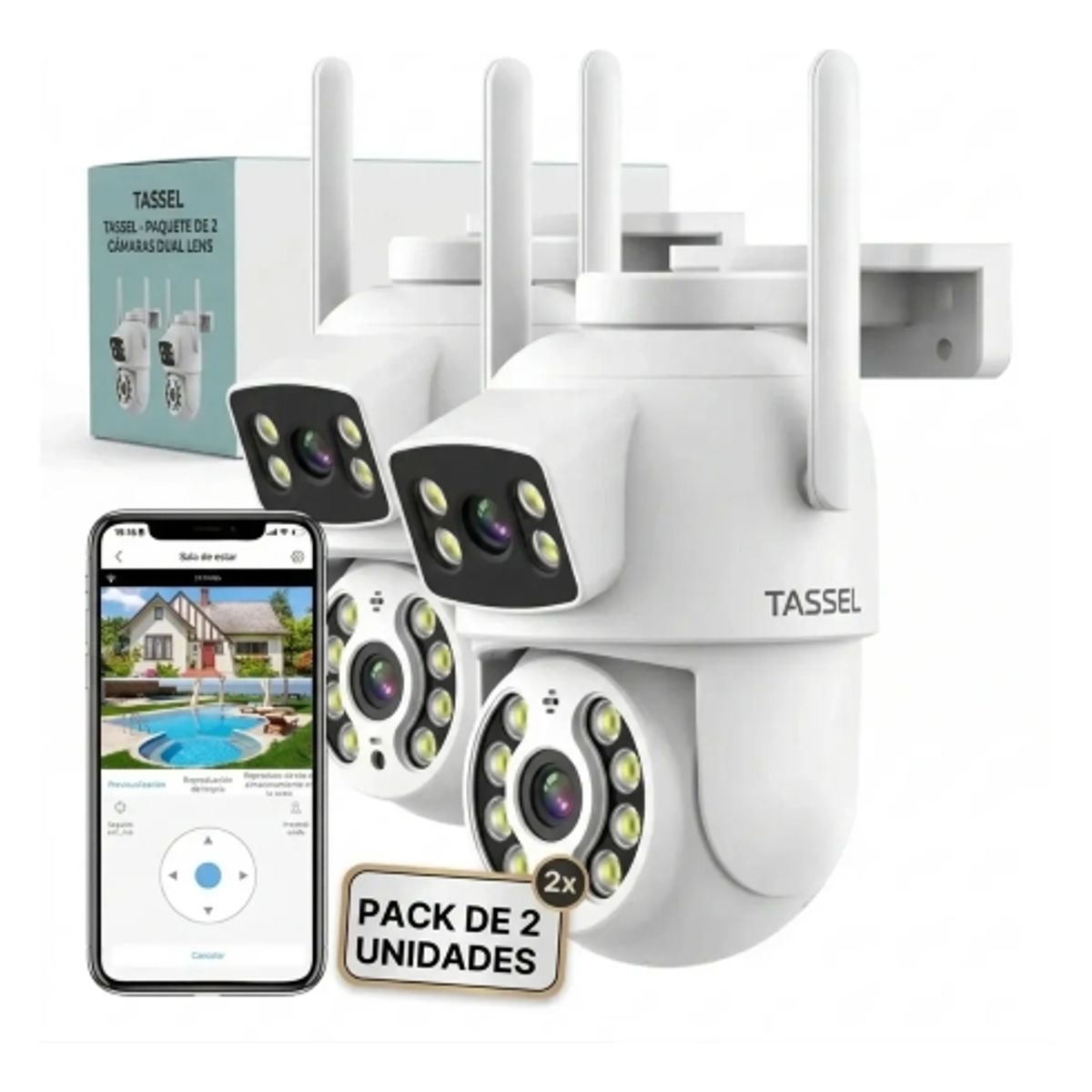 GENERICO - Camaras Set 2 Vigilancia Exterior Doble Lente Wifi 2k Inalambricas Ptz Rotacion 360 Grados FIGO