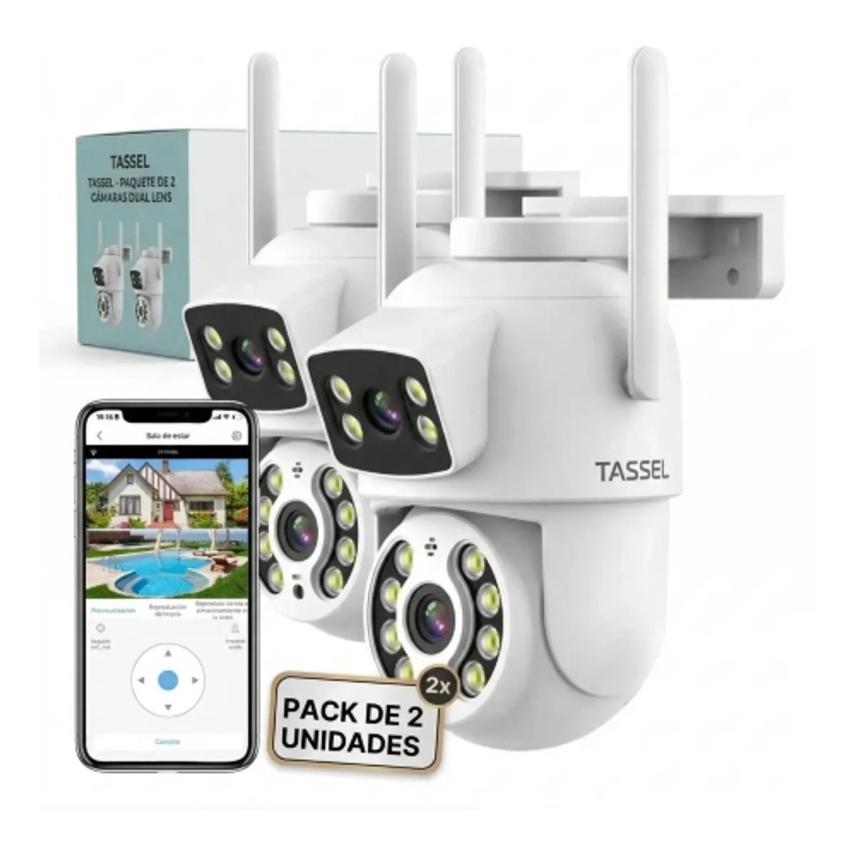 GENERICO - Camaras Set 2 Vigilancia Exterior Doble Lente Wifi 2k Inalambricas Ptz Rotacion 360 Grados FIGO