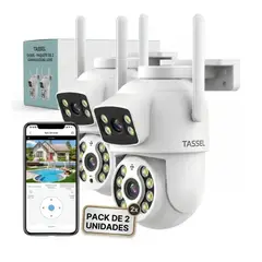 GENERICO - Camaras Set 2 Vigilancia Exterior Doble Lente Wifi 2k Inalambricas Ptz Rotacion 360 Grados FIGO