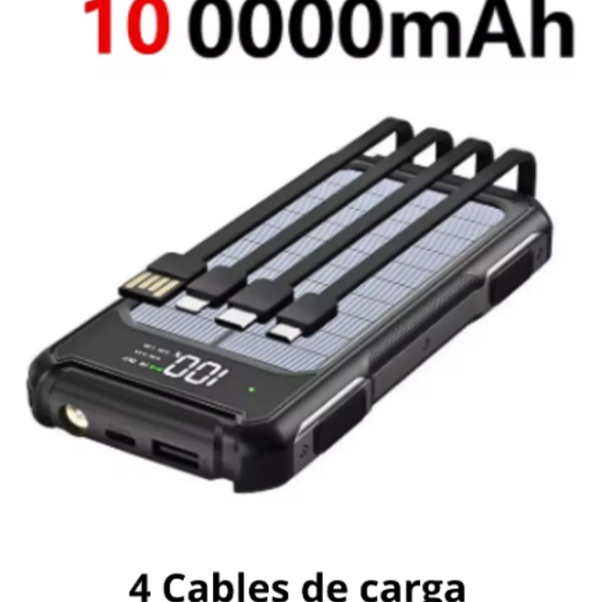 GENERICO - Batería Externa Solar 10000mAh Portátil USB Tipo C iPhone Linterna IRM