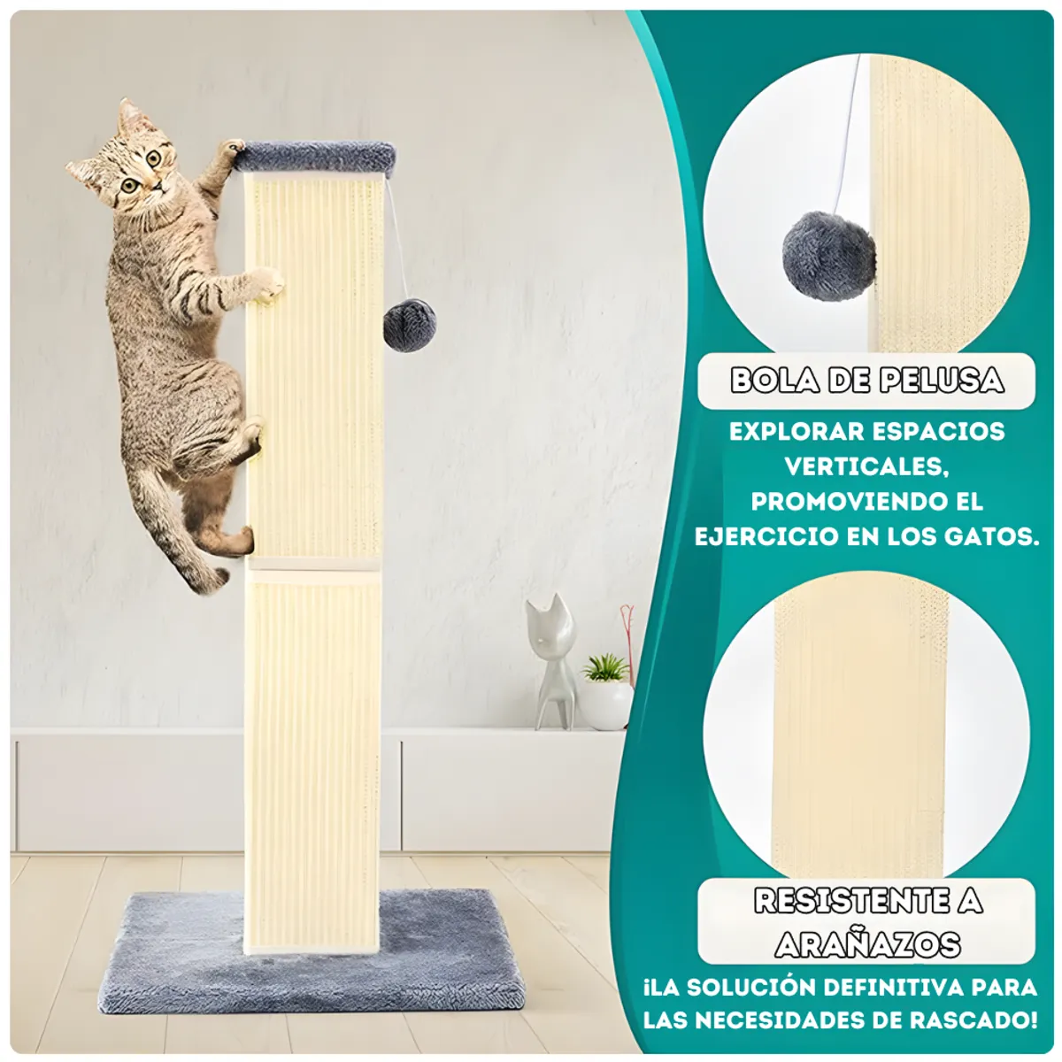 PET BED - Rascador Para Gatos Torre De Sisal Con Base Antideslizante 82 cm