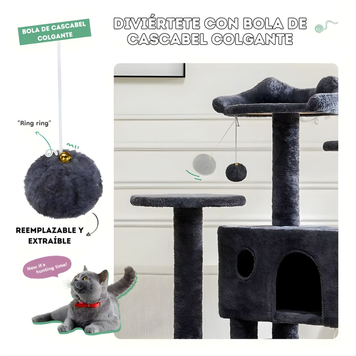 PET BED - Árbol Para Gatos Multinivel Centro De Entretenimiento 140 cm